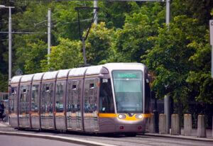 a tram getting around Dublin