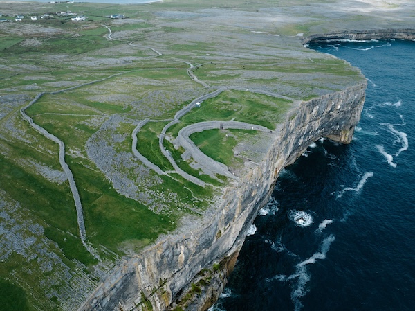 an aerial view of a round stone fort Celtic roots