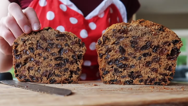 a fruit cake cut in half Halloween in Ireland