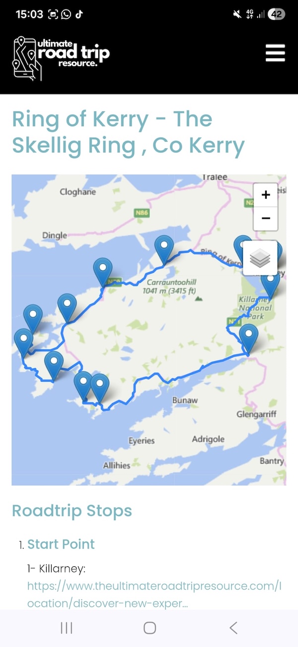 a map with destination points on it road tripping around Ireland